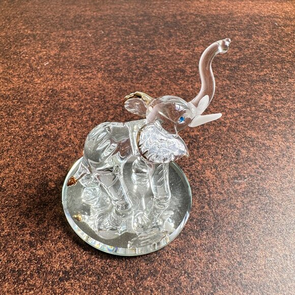 Glass Baron Clear Elephant Figurine Gold Accents - Picture 3 of 11
